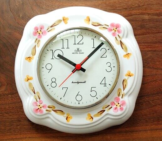 花柄陶器製壁掛け時計