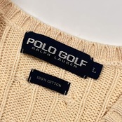 POLO GOLF RALPH LAUREN ポロゴルフ ラルフローレン ケーブル編み Vネック コットン ニット ベスト L/アイボリー メンズ