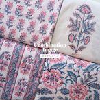 ブロックプリント生地【50cm単位】インド綿 花柄 白×ピンク#31470-WT1