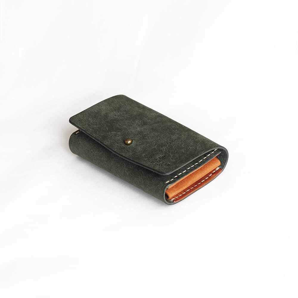 大きく開く3ポケット名刺入れ【グリーン×ブラウン】（受注生産