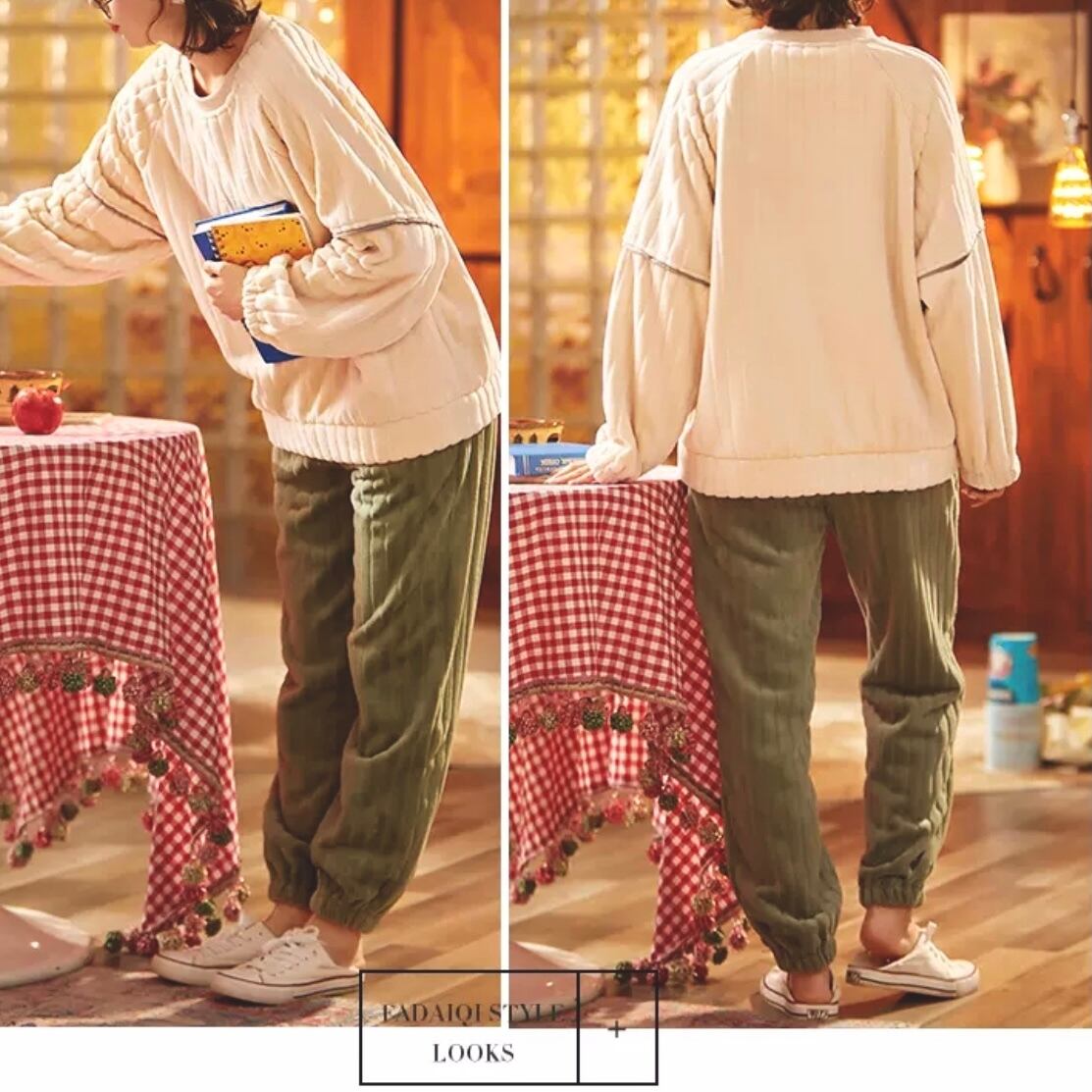 ラウンドネックストライプベルベットセットアップ | WELDE HOME