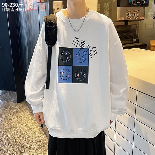 オータムセーター ラウンドネックプリント柄ルーズTシャツ ロング 大きめサイズ 秋物 Oネック ヒップホッププラスサイズ60645891441
