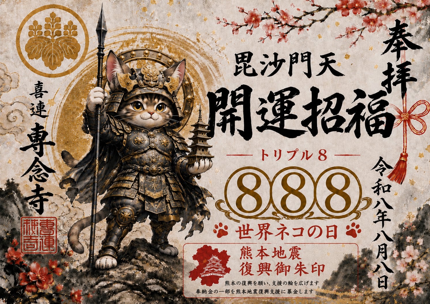 世界ネコの日 a5サイズ 開運 熊本震災支援御朱印 | 大阪 専念寺