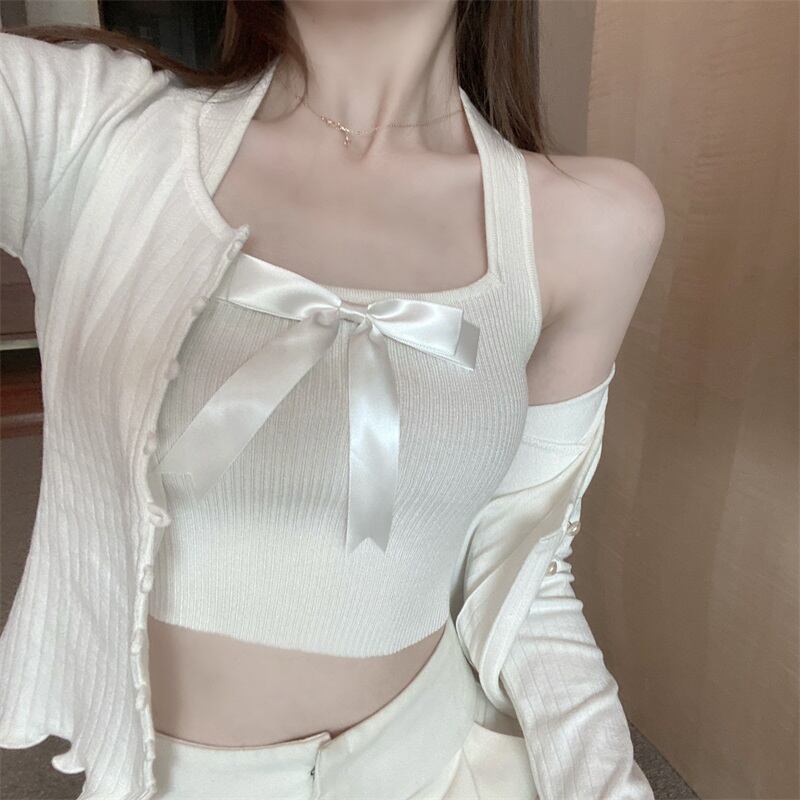 ホルターサマーショートリボンニットジャケット 夏物 ブラックストロベリース54968615158