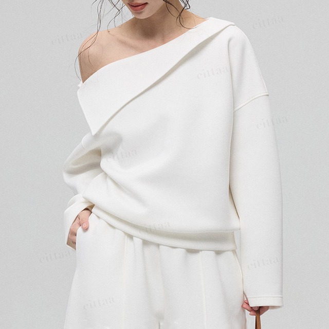 ★予約★D-1035　2026春新作♡【セットアップ可能】ワンショルダーデザインスウェット　ホワイト