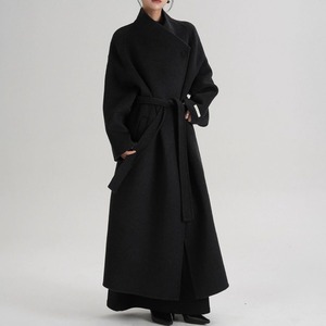ELEGANT OFF STAND COLLAR LONG WOOL COAT 4colors M-15409