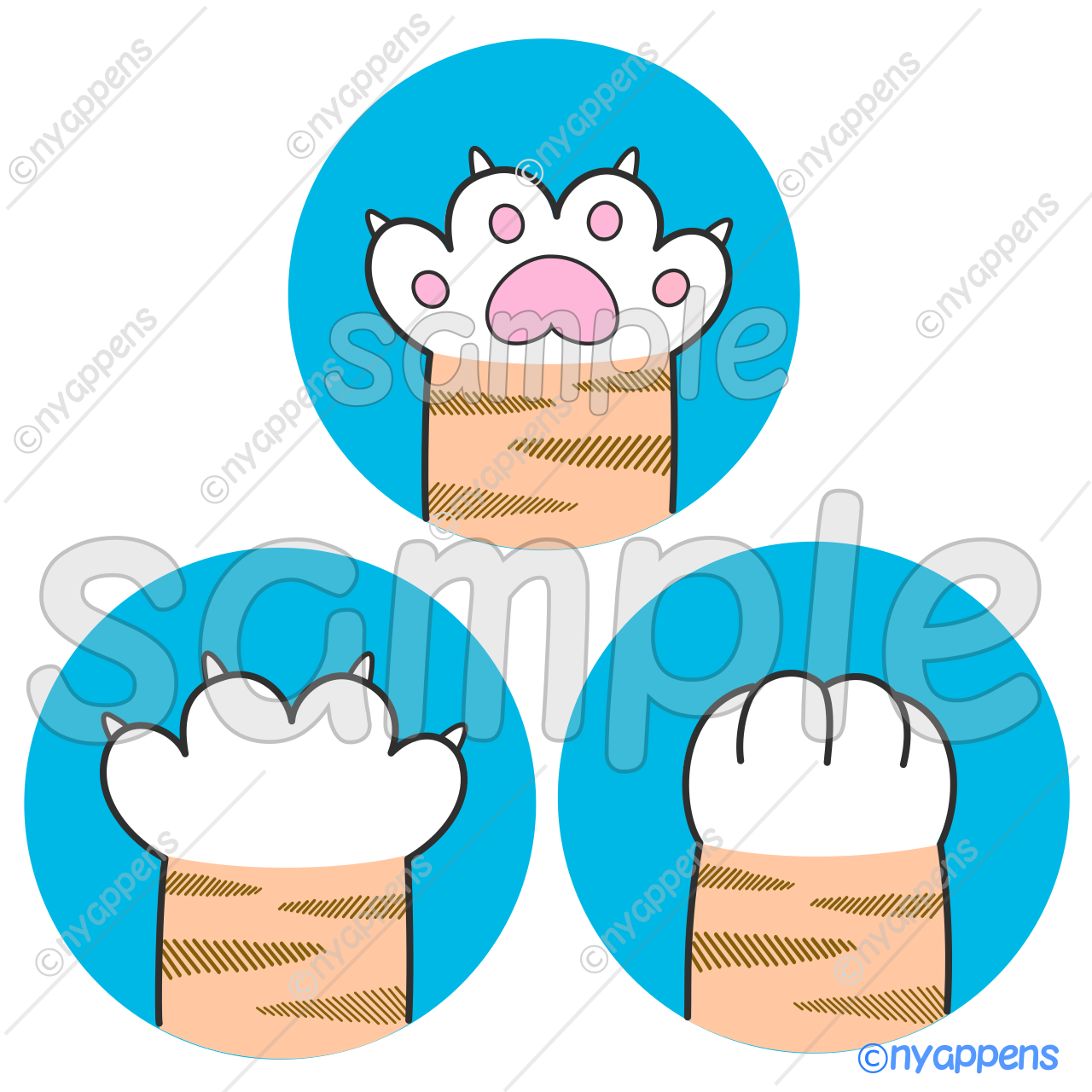 【商用利用OK】猫イラスト(にゃんパ/とら茶)シールやアイコン、素材に!3種セット