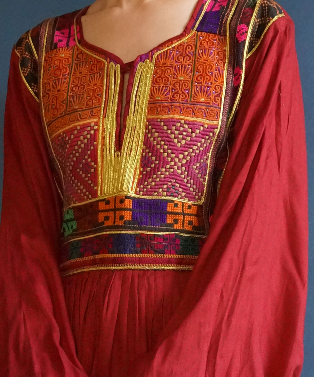 【送料無料】80's Afghani multicolor embroidered dress