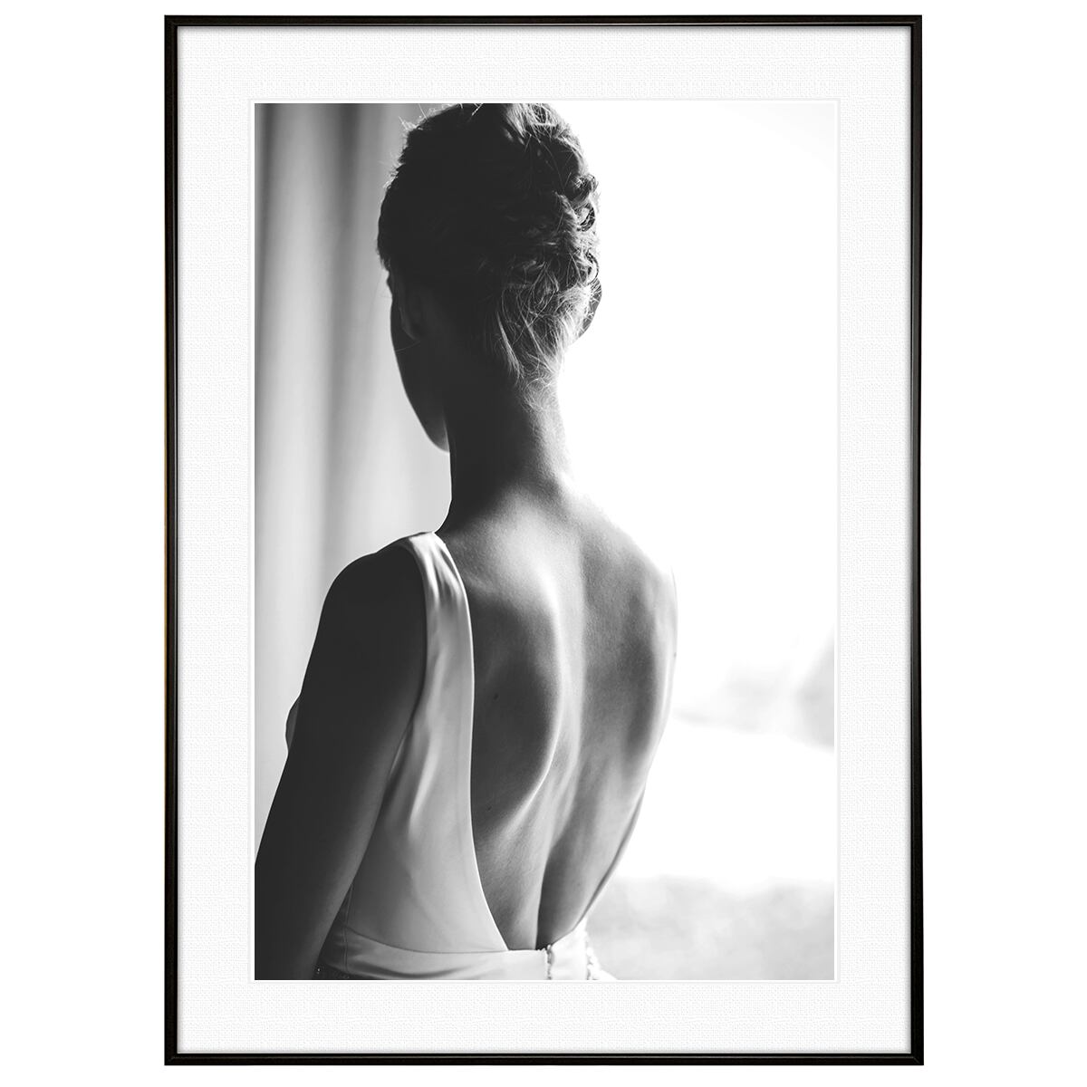 人物写真 女性 窓際に立つ花嫁 インテリアアート モノクロポスター額装 AS3721