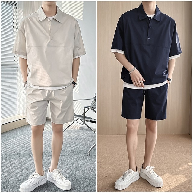 予約販売】メンズ セットアップ 上下 ハーフパンツ 半袖シャツ 