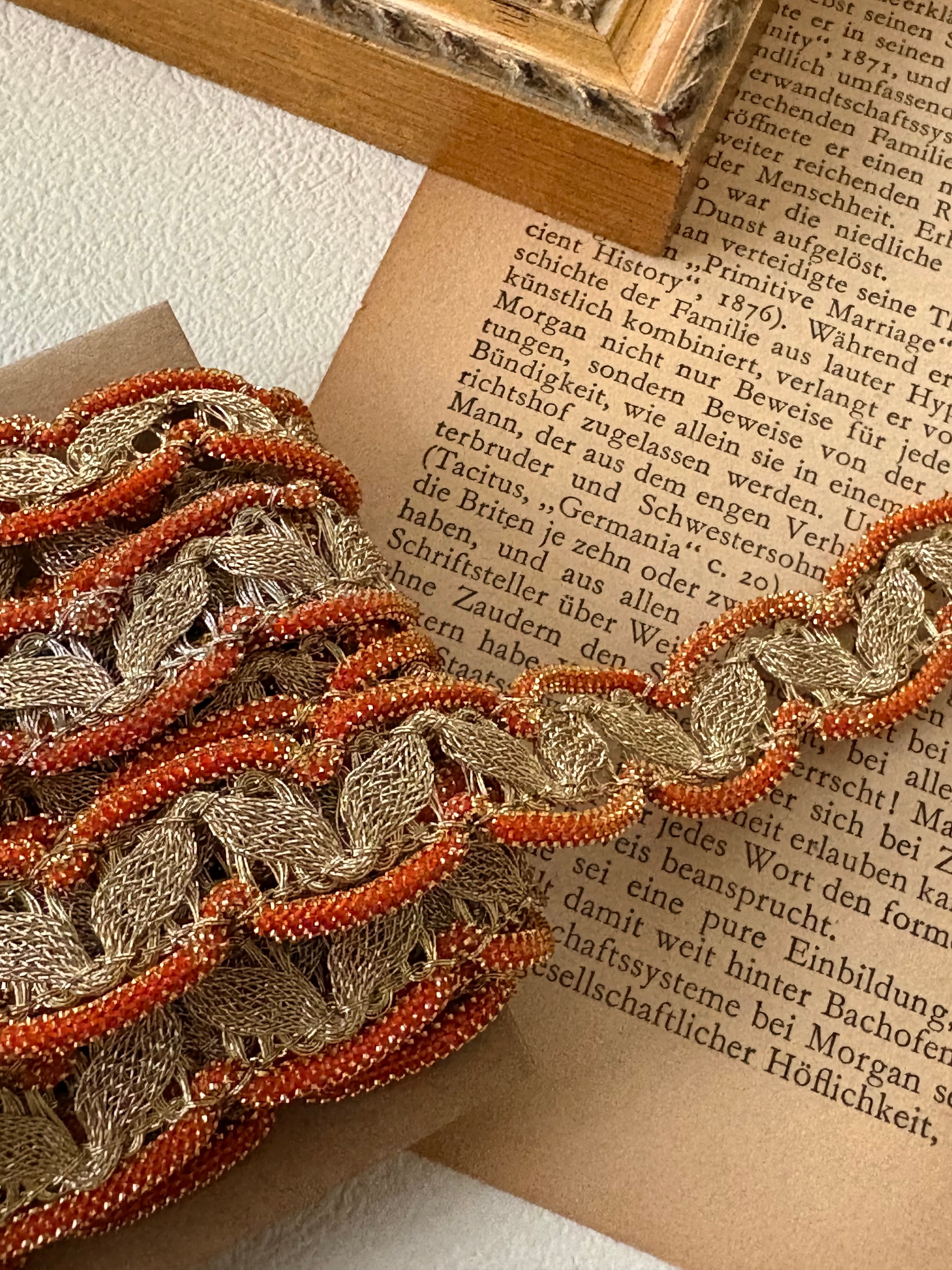 フランスVintageブレード メタリックブレード ゴールド×オレンジ 50cm/カット カルトナージュ デコレーション材