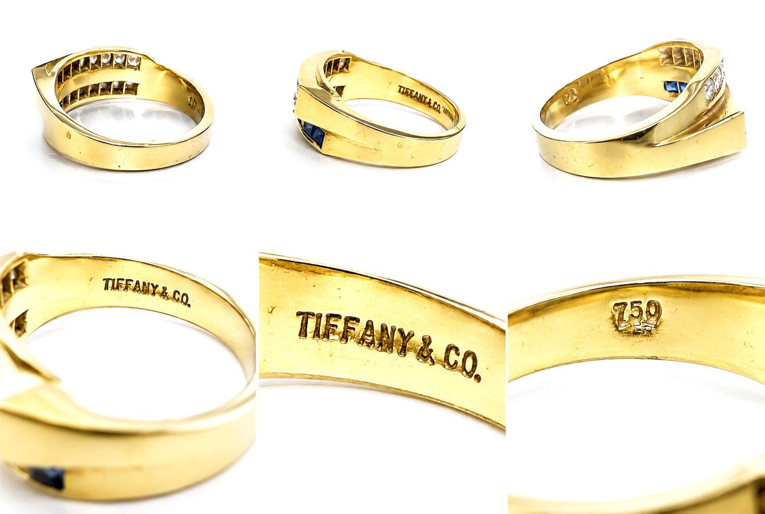 TIFFANY ティファニー K18 YG ダイヤモンド サファイア リング 8P