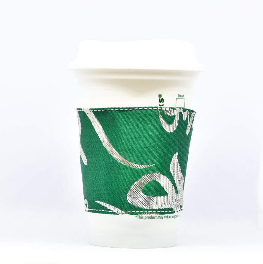 帯 カップスリーブ コーヒースリーブ リメイク 日本製 グリーン 漢字 寿 - cup sleeve
