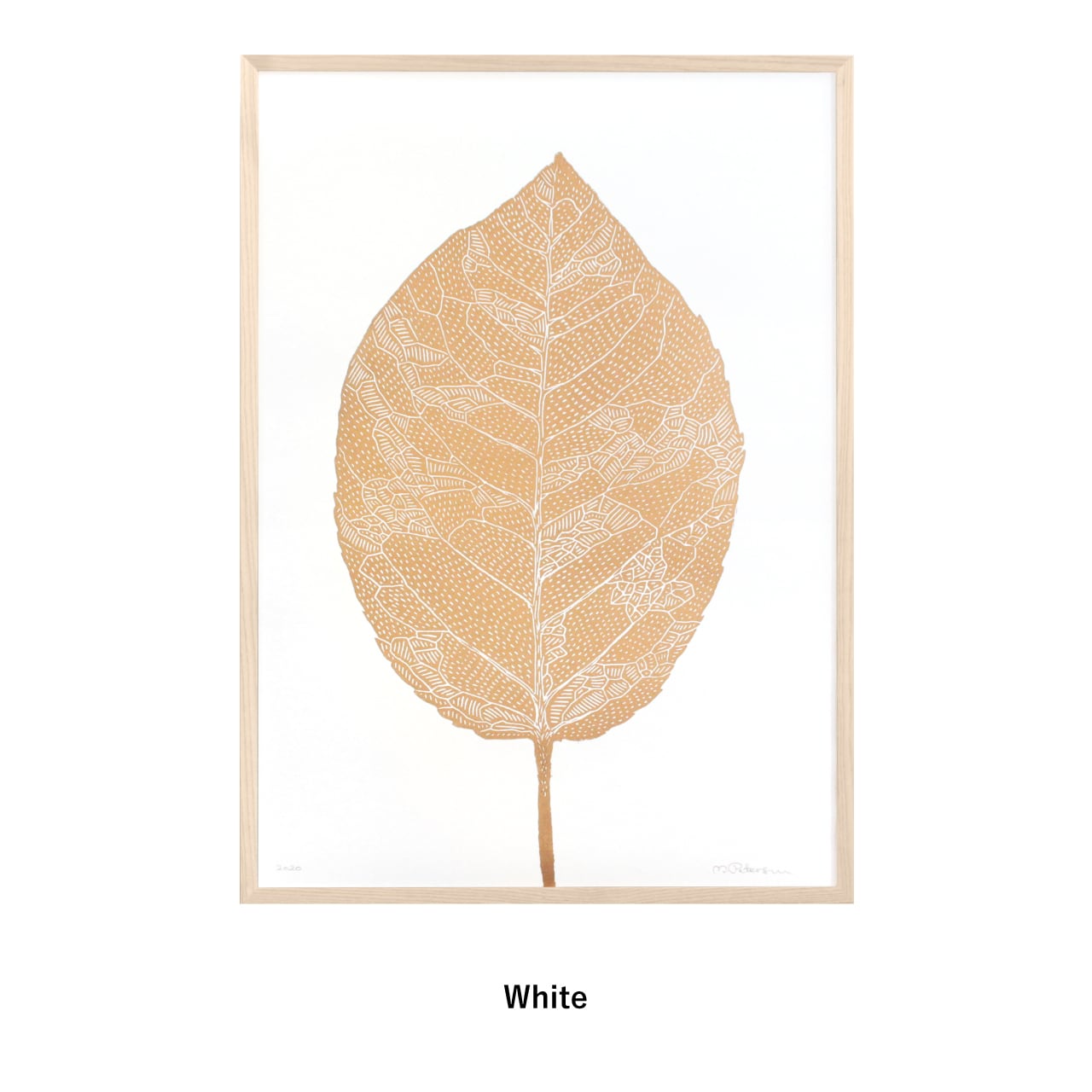 【限定100部】抽象画 北欧　デンマーク　シリアルナンバー Monika Petersen Lino Print ポスター Birch Leaf Gold フレームセット