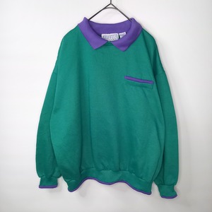 80s 90s　シンガポール製　スウェット　ポロシャツ　トレーナー　無地　P/L