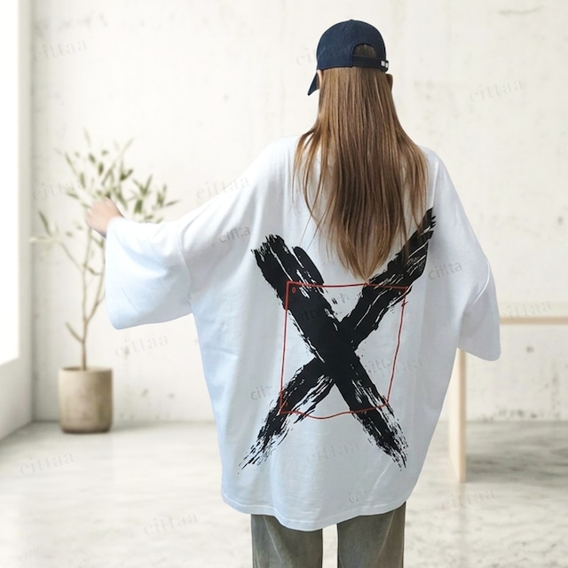 【即納】Y-4989　2026秋新作♡GVTYクロスバックプリント半袖Tシャツ　ホワイト　0724