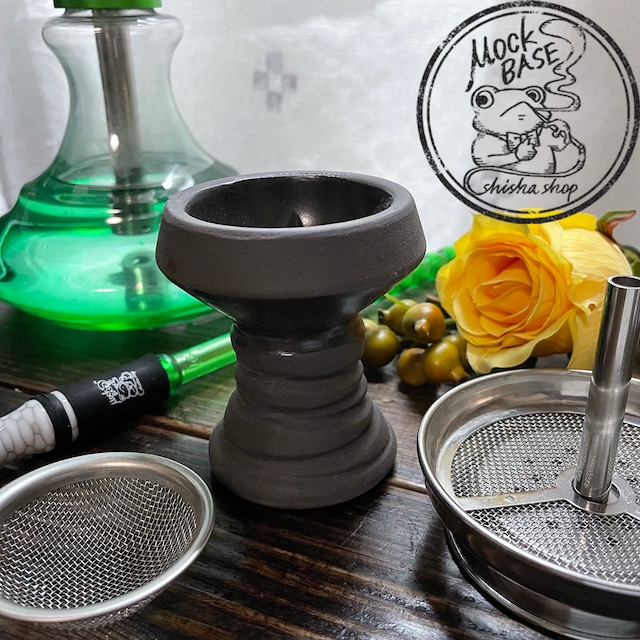 【YIMI Hookah HMS&クレイトップセット　ストレートボウル】　ブラック　トップラバー付　シーシャ MB-03-00008