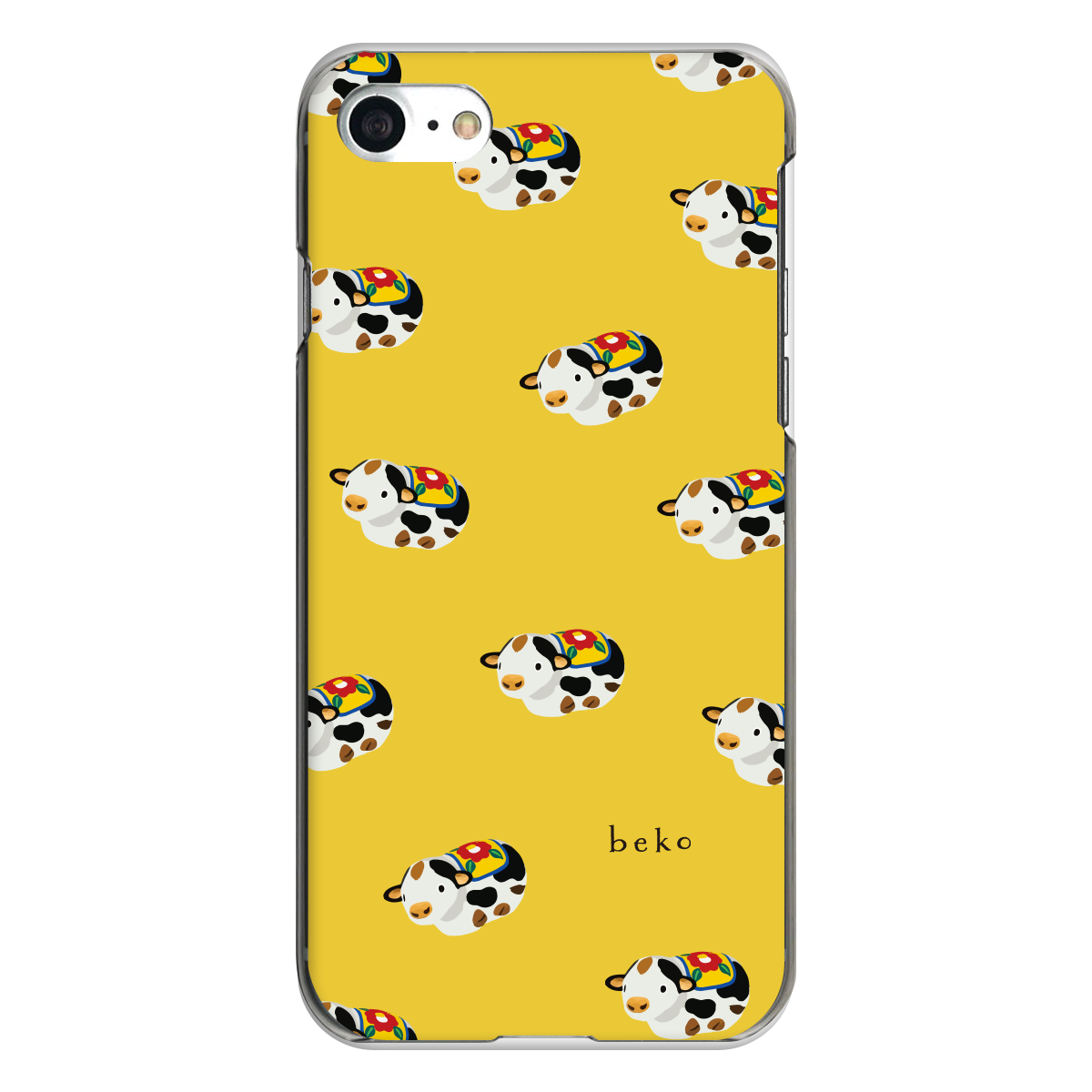 iPhone対応 スマホ ハードケース クリア ウシさんいっぱい イエロー 牛 動物 デザイナーズ 【iPhone17 / iPhone16e / AQUOS / Xperia 他 iPhone / Android ほぼ全機種対応】 |desr3780
