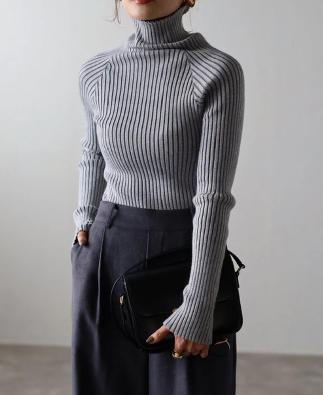 ナンバーミーTOKYO" HIGH-KNECK RIB KNIT"GRAY