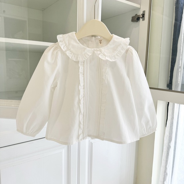 【予約商品】[90-140cm] round collar frill blouse