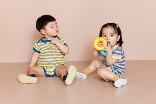 即納andpal &pal アンドパル　ボーダーニットロンパース　