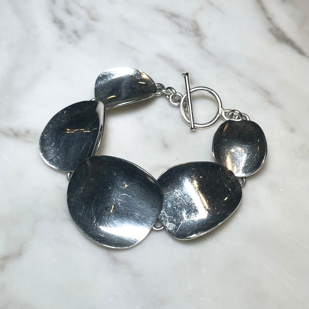 vintage silver abstract link bracelet with toggle