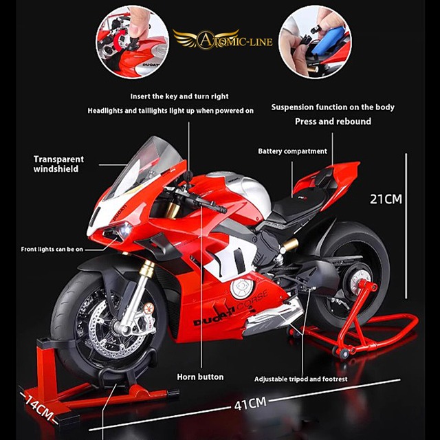 ドゥカティ パニガーレ V4S V4R V4SP2 ミニカー 1/6 全3タイプ USB充電式 ライト点灯 エンジンサウンド 蒸気噴射 合金モデル 模型 ジオラマ