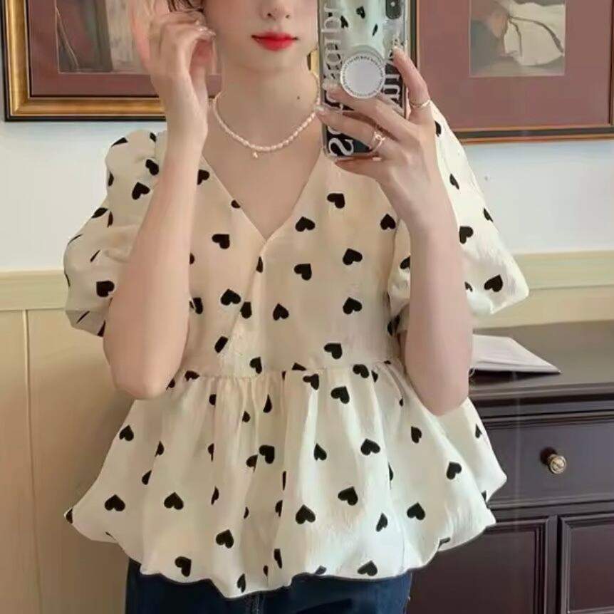 ハート柄バルーンブラウス