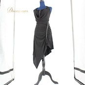 社交ダンス 衣装 ラテン ドレス ツーピース パーティ衣装 女性用 レディース オールシーズン 黒 create-sun クリエイトサン ブラック系 ラインストーン 伸縮性 ドレープデザイン 洗練された デザイン 肩掛け ストレッチ素材 おしゃれ イベント用