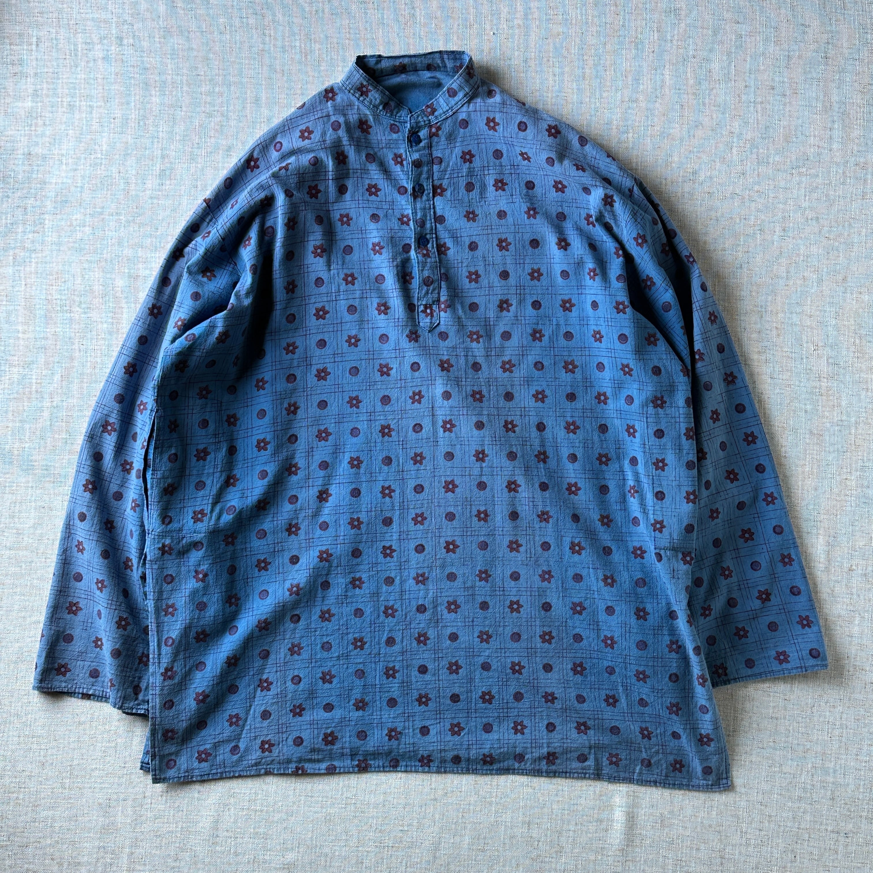 90's Ethnic Pattern Band Collar Shirt / Unisex XL
