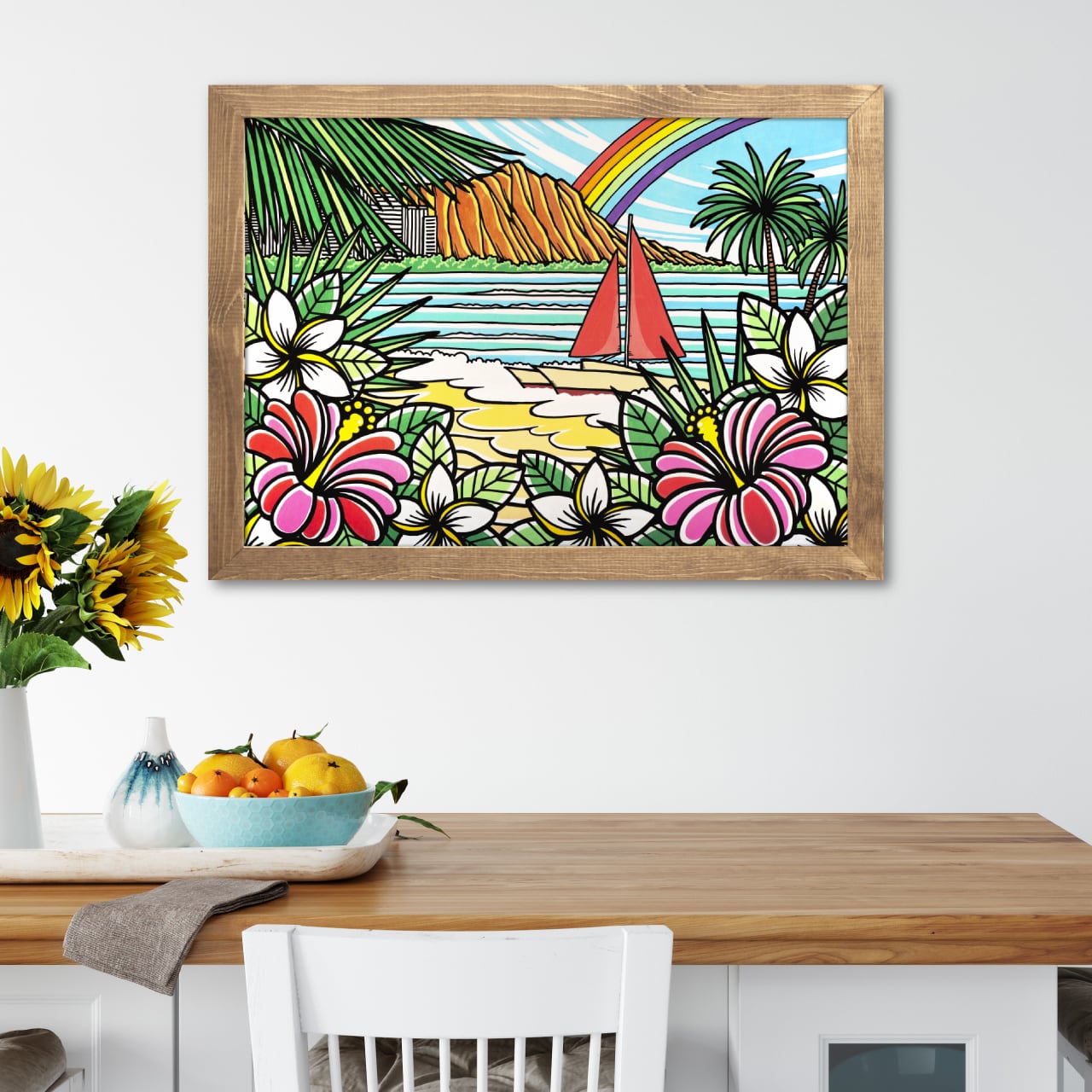原画】Wood Panel B2 Size（Waikiki Rainbow 2025）with Frame | TAMO