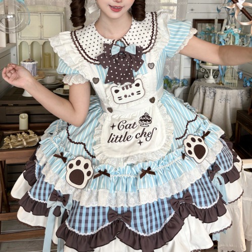 ゆめかわ♡ストライプ肉球メイド服セット　kos4　