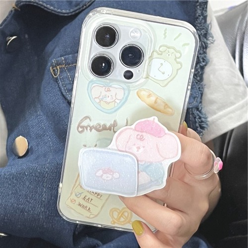 【送料無料】 iPhoneケース スマホケース 保護 l 働く子犬 パン 韓国 可愛い 黄緑 パステルカラー 淡色 ソフトラバー 落下防止  ローマ字
