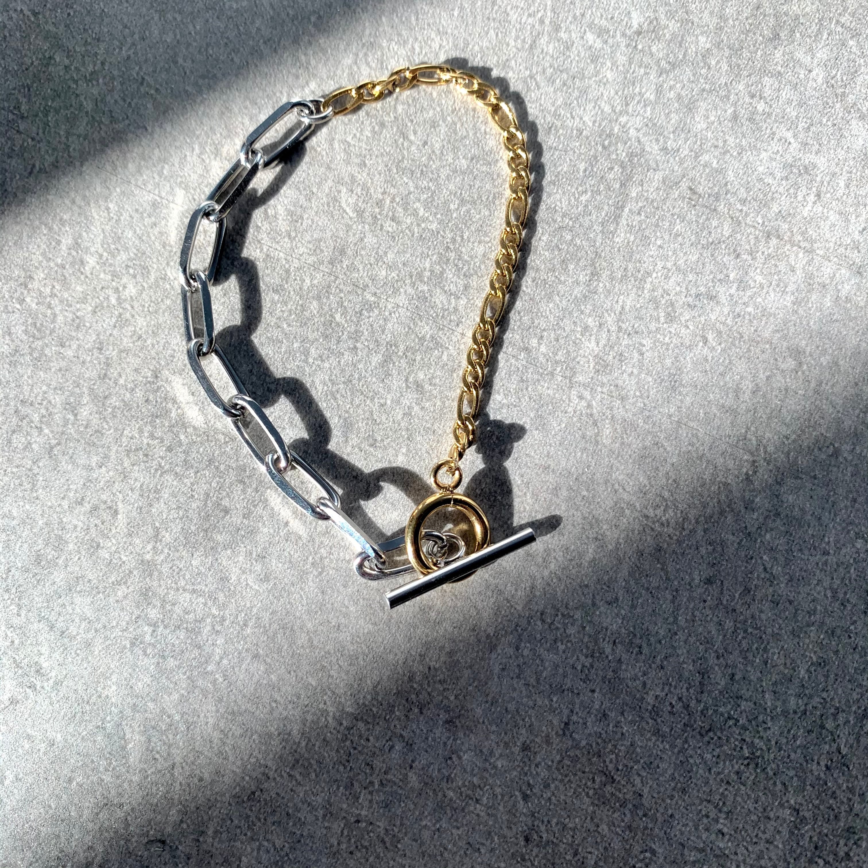 <stainless> bicolor bracelet / cut chain