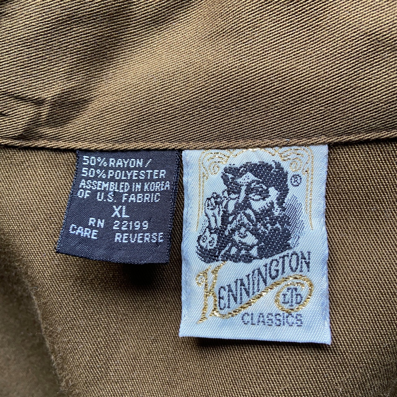80年代 KENNINGTON ケニントン 無地 レーヨン 開襟シャツ メンズXL 