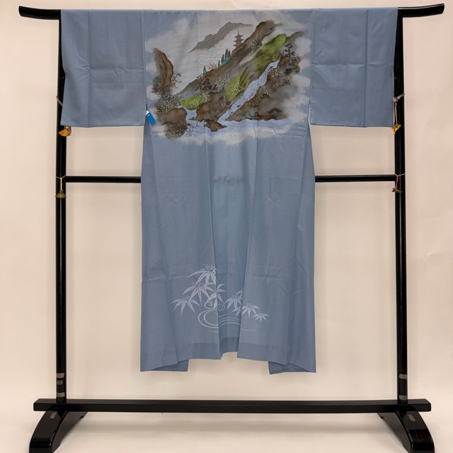 男長襦袢 中古 男性 長襦袢 リメイク ポリエステル 青色 メンズ 和装 着物 男性着物 粋 おしゃれ 6573