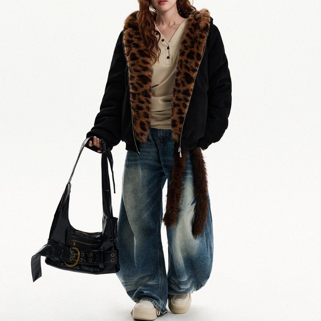 leopard fur ear zip-up hoodie　レオパードファーイヤージップアップフーディー　J1621