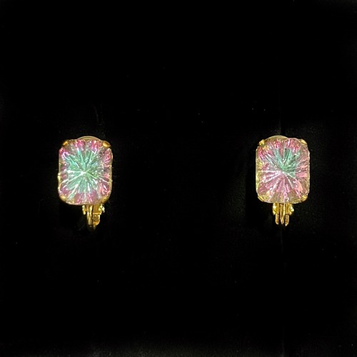 Pink & blue radial cut glass octagon earrings