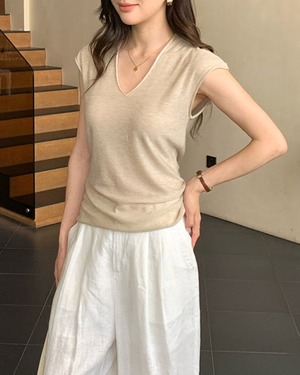 VネックフレンチスリーブTシャツ 4color A0990