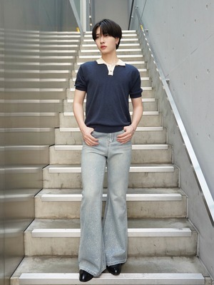 【ALUDE SELECT】Contrast polo knit（3color）