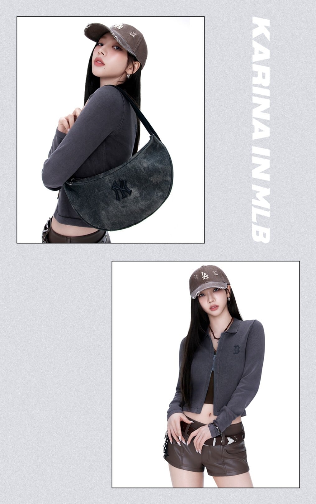 ☆aespa カリナ 【MLB】Damage Washing Unstruck Ball Cap LA - 4color