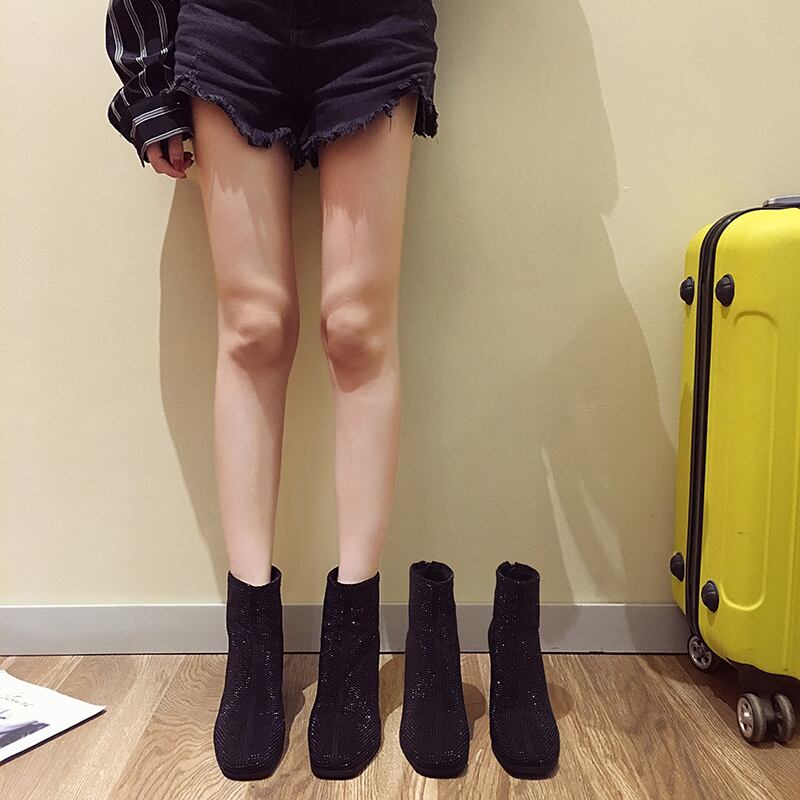 薄手ブーツハイヒールレッドカジュアルジッパーショート 靴 シューズ フェイクシューズ73407010587