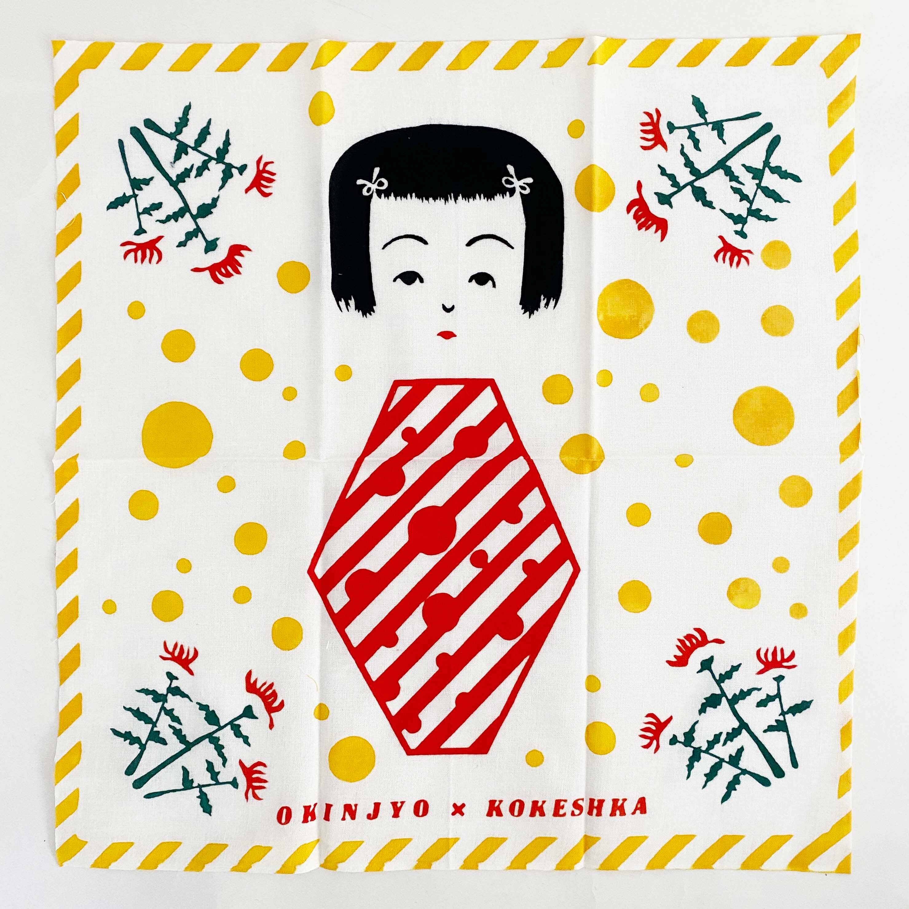 伝統木人形「おきんじょ」ハンカチ付き（18cm） | kokeshka