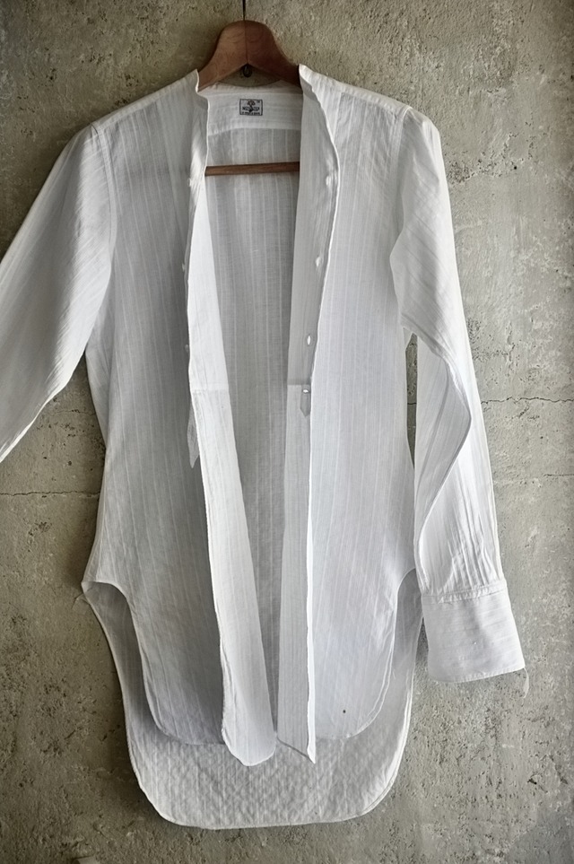 フランス 30~40s 浮き沈みする縞織りのドレスシャツ グランパシャツ アンティーク