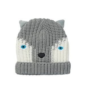 T2473G-1-Husky Dog Knitted Hat 3-6 Years-GREY