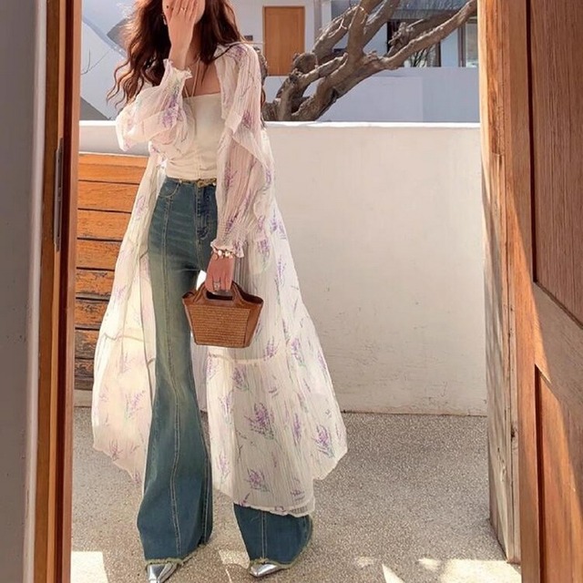 花柄長袖ロングカーディガン　20942