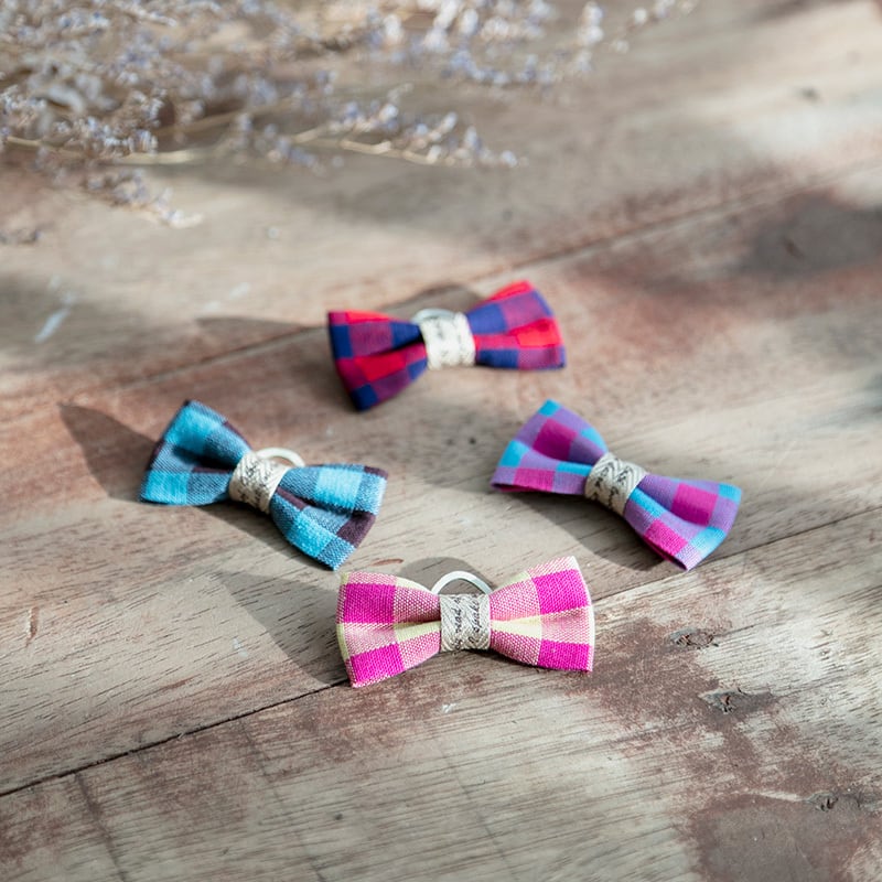 犬用 チェック リボン ヘアゴム 同色2個セット チワワ ダックス トイプードル 小型犬用 Petta ペッタ