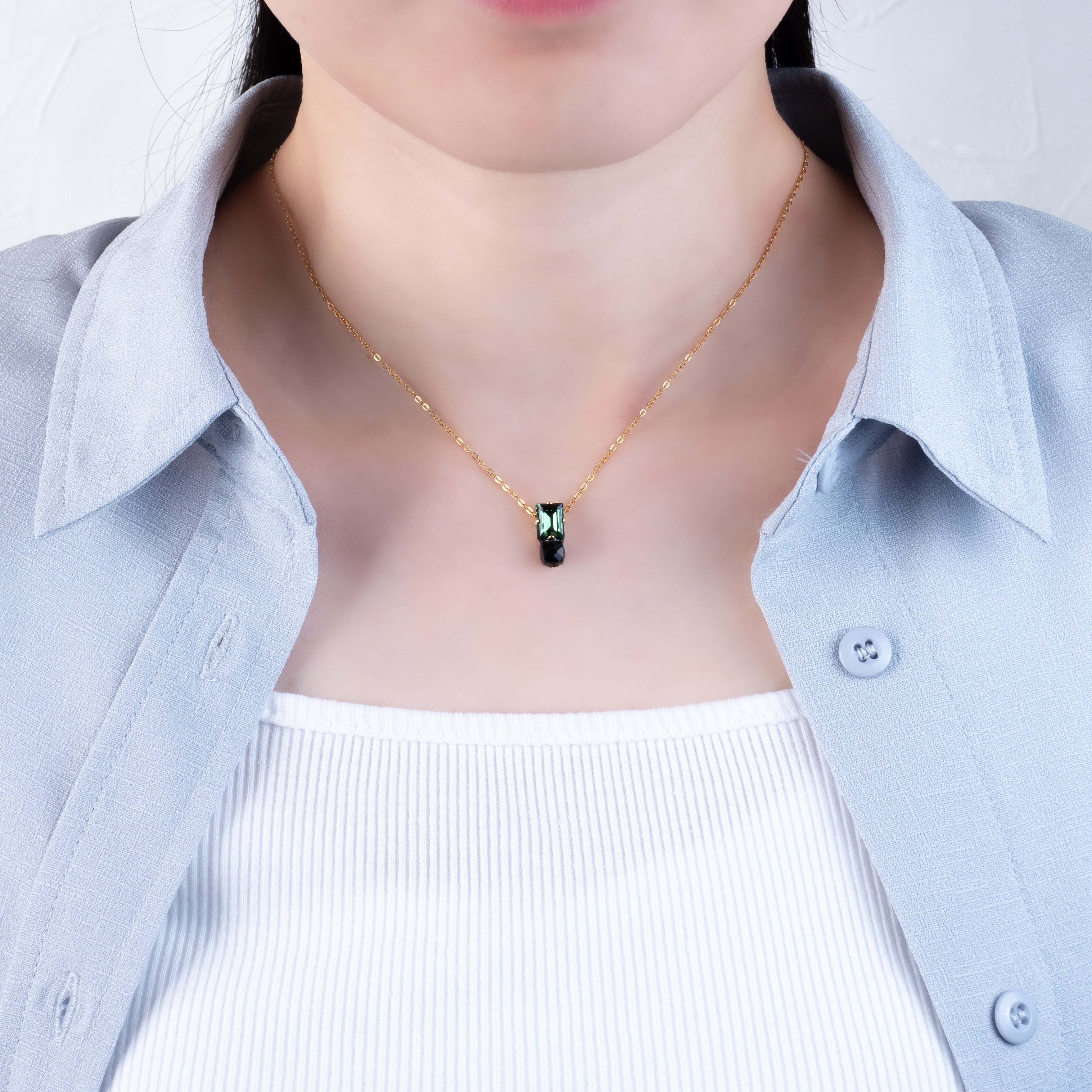 モスグリーン×ブラックオニキス ネックレス サージカルステンレス製