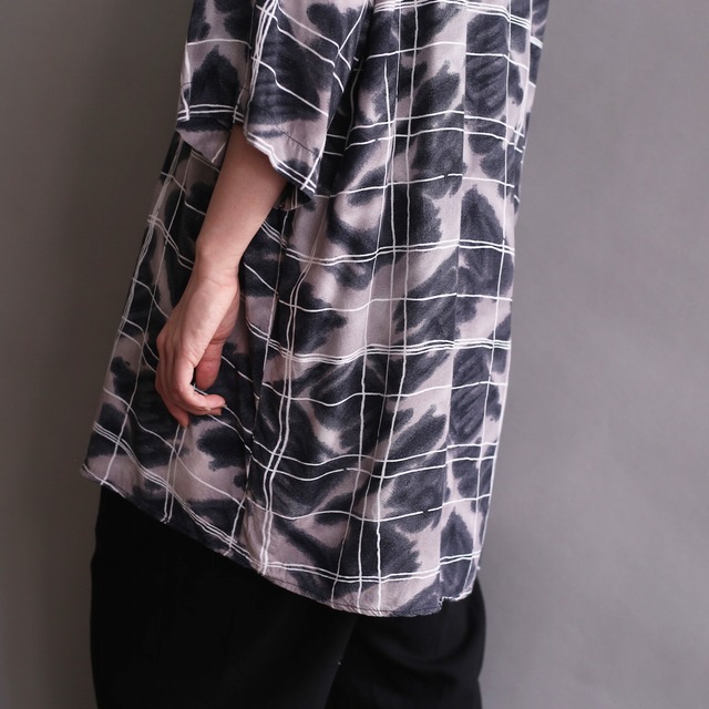tie dye motif grid pattern h/s rayon shirt