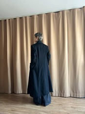 vintage brooch black long coat-5084-12